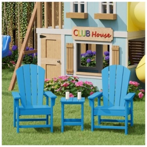 Westin Furniture Laguna Outdoor Adirondack 2 Chairs and Side Table Set, Pacific Blue