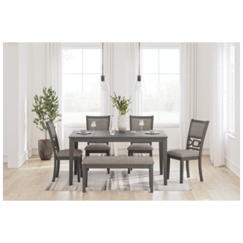 Wrenning Dining Table and 4 Chairs and Bench (Set of 6), Gray