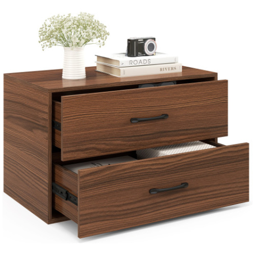2-Drawer Stackable Horizontal Storage Cabinet Dresser Chest with Handles-Espresso