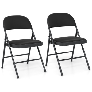 2 Pack Folding Chairs with Metal Frame and PVC Leather for Indoor Outdoor-Black