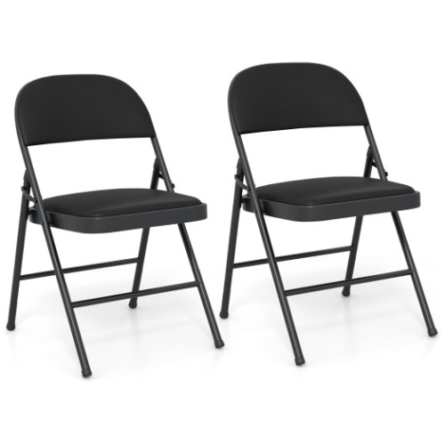 2 Pack Folding Chairs with Metal Frame and PVC Leather for Indoor Outdoor-Black