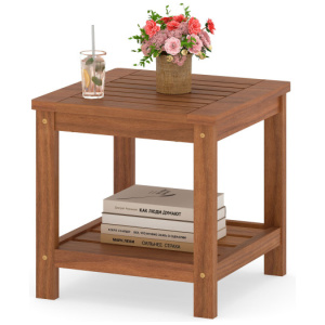 2-Tier Outdoor Side Table with Storage Shelf for Patio