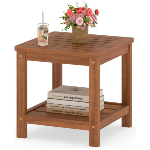 2-Tier Outdoor Side Table with Storage Shelf for Patio