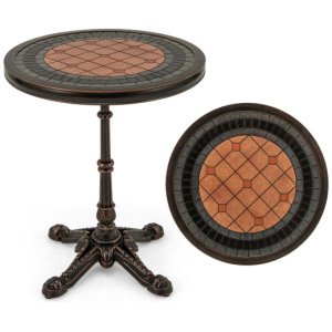 24" Round Patio Dining Table Weather-resistant Cast Aluminum Table-Bronze