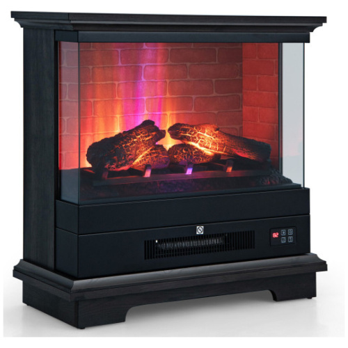 27 Inch Freestanding Electric Fireplace with 3-Level Vivid Flame Thermostat-Black