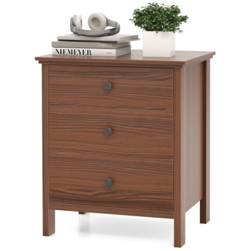3-Drawer Wooden Nightstand Modern Bedside Table-Walnut