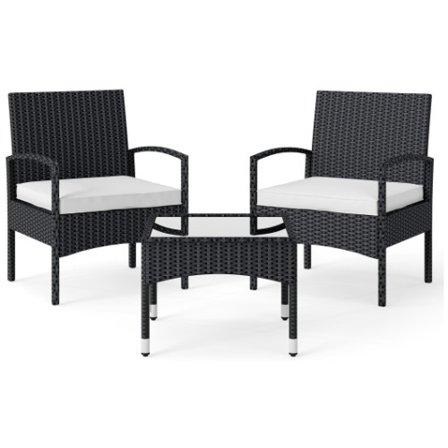 3-Piece Patio Furniture Set Rattan Bistro Chairs with Table-Beige