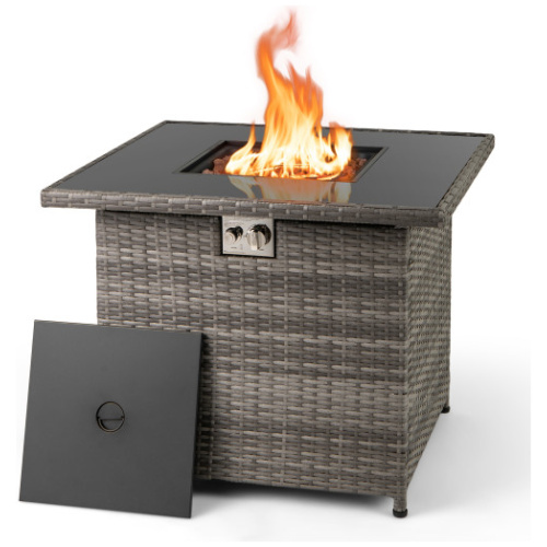 32.5 Inch Propane Fire Pit Table 5000 BTU with Tempered Glass Tabletop-Gray