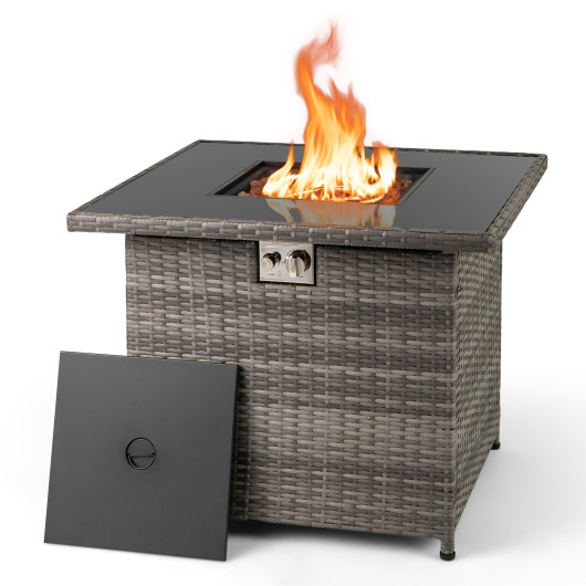 32.5 Inch Propane Fire Pit Table 5000 BTU with Tempered Glass Tabletop-Gray