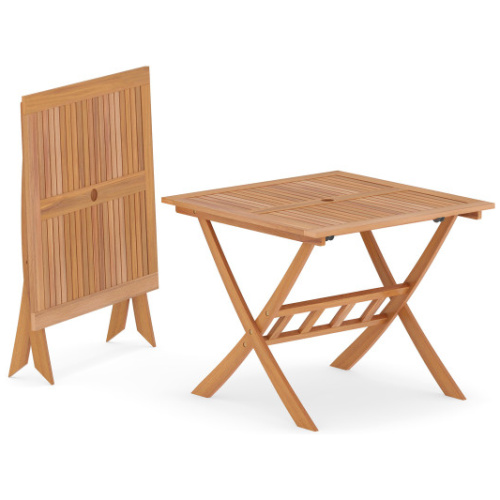 36-Inch Acacia Wood Folding Patio Dining Table with Umbrella Hole for 4 People