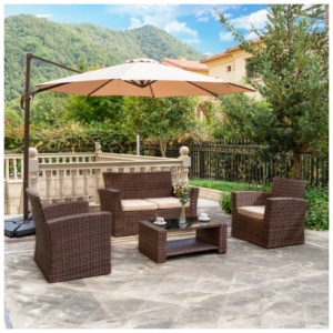4-Piece Outdoor Patio Sofa Set with Cushions, Beige