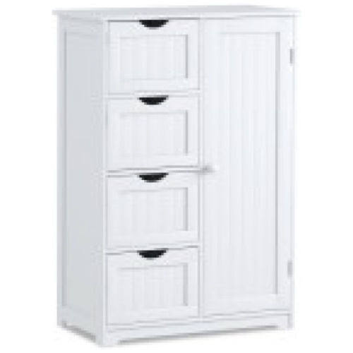 4-in-1 Bath & Storage Combo: Tall Cabinet, 4-Drawer Unit, Shower Bench & Buffet Sideboard