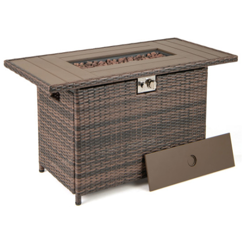 44.5 Inch Propane Fire Pit Table Rattan Gas 2-in-1 with Stainless Steel Burner-Brown