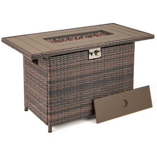 44.5 Inch Propane Fire Pit Table Rattan Gas 2-in-1 with Stainless Steel Burner-Brown