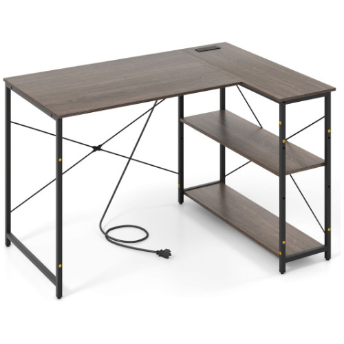 48 Inch Reversible L Shaped Computer Desk with Adjustable Shelf-Gray