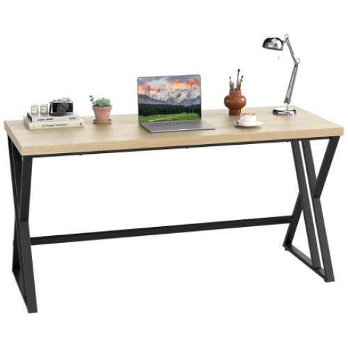 59 Inch Computer Desk with Heavy-duty Metal Frame and Crossbar-Gray