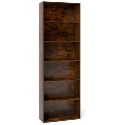 6-Tier Bookcase with 6 Open Shelves and Anti-Toppling Kits-Rustic Brown