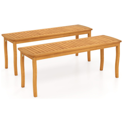 Acacia Wood Outdoor 48" Long Patio Dining Bench-2 Pieces