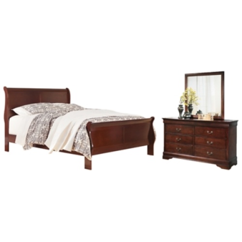 Alisdair California King Sleigh Bed with Mirrored Dresser, Reddish Brown