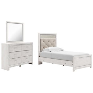 Altyra Twin Panel Bed with Mirrored Dresser, White