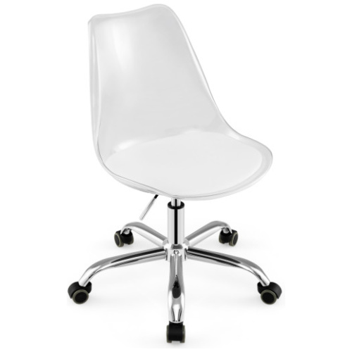 Armless Rolling Office Chair with Swivel Seat and PU Leather Cushion-Clear
