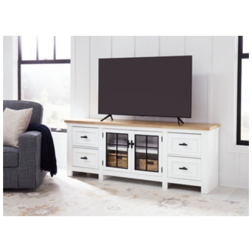 Ashbryn 74" TV Stand, White/Natural