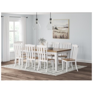 Ashbryn Dining Table and 8 Chairs, White/Natural