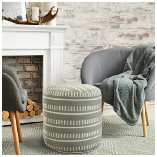 Atlantis Striped Pouf, Green