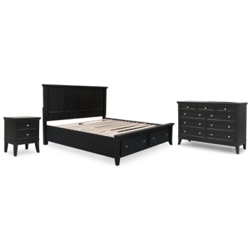 Bambori California King Panel Storage Bed with Dresser and Nightstand, Dark Brown