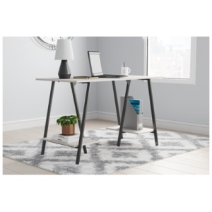 Bayflynn Sawhorse Leg 47" Home Office Desk with 2 Shelves, White/Black