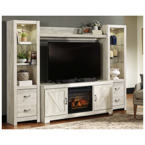 Bellaby 4-Piece Entertainment Center with 63" TV Stand and Electric Fireplace for Larger Rooms, Whitewash