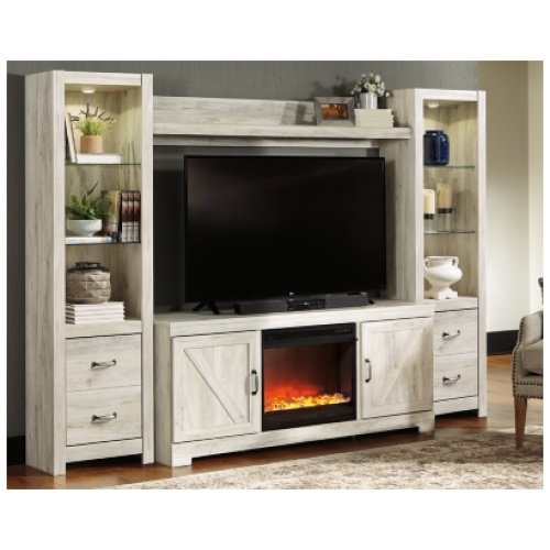Bellaby 4-Piece Entertainment Center with 63" TV Stand and Electric Fireplace for Mid Size Rooms, Whitewash