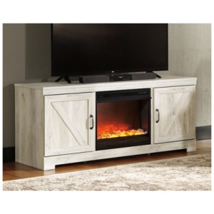 Bellaby 63" TV Stand with Electric Fireplace for Mid Size Rooms, Whitewash