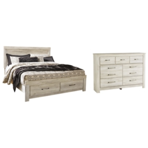 Bellaby King Platform Bed with 2 Storage Drawers with Dresser, Whitewash