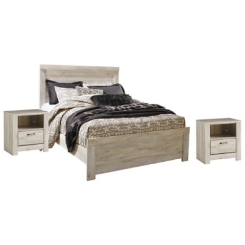 Bellaby Queen Panel Bed with 2 Nightstands, Whitewash