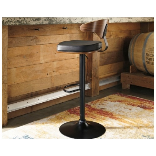 Bellatier Adjustable Height Bar Stool with Contoured Back Leather, Brown/Black