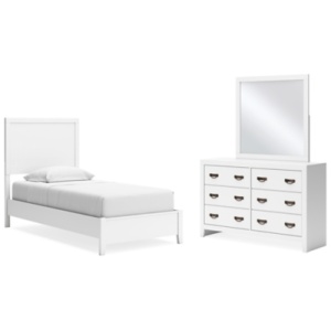 Binterglen Twin Panel Bed with Mirrored Dresser, White