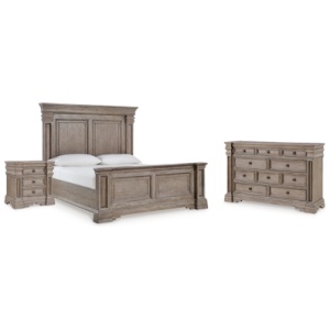 Blairhurst California King Panel Bed with Dresser and Nightstand, Light Grayish Brown