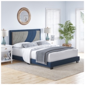 Boyd Sleep Anchor Full Upholstered Linen Platform Bed, White
