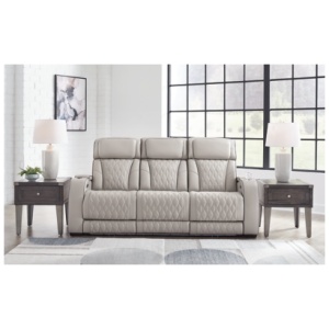 Boyington Dual Power Leather Reclining Sofa Leather, Gray