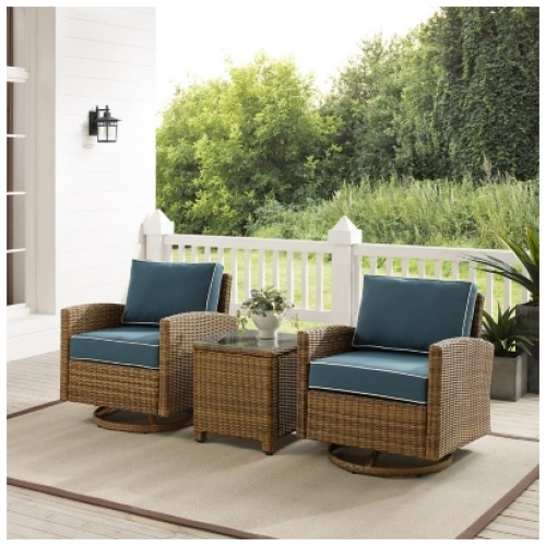 Bradenton Outdoor Swivel Rocker Chairs with End Table, Navy