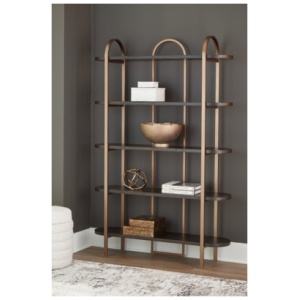 Brentmour Bookcase, Brown/Gold Finish