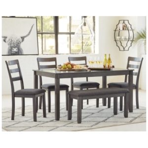 Bridson Dining Table and 4 Chairs and Bench Set, Gray