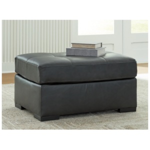 Brindley Pier Leather Oversized Accent Ottoman Leather, Fog