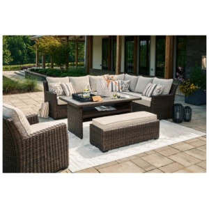 Brook Ranch Outdoor Sectional Set with Lounge Chair and Coffee Table, Brown
