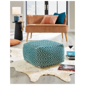 Brynnsen Pouf, Teal/Ivory