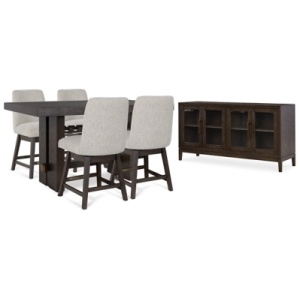 Burkhaus Counter Height Dining Table and 4 Barstools with Storage, Dark Brown