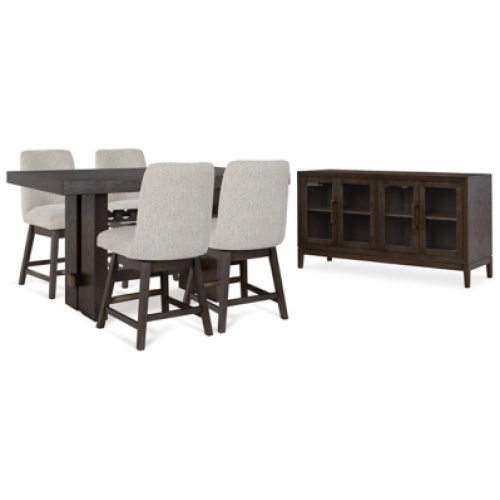 Burkhaus Counter Height Dining Table and 4 Barstools with Storage, Dark Brown