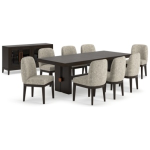 Burkhaus Dining Table and 8 Chairs with Storage, Dark Brown