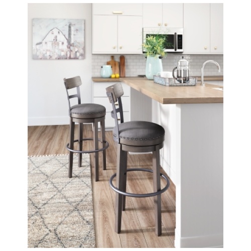 Caitbrook Bar Height Swivel Bar Stool with Contoured Backrest, Gray